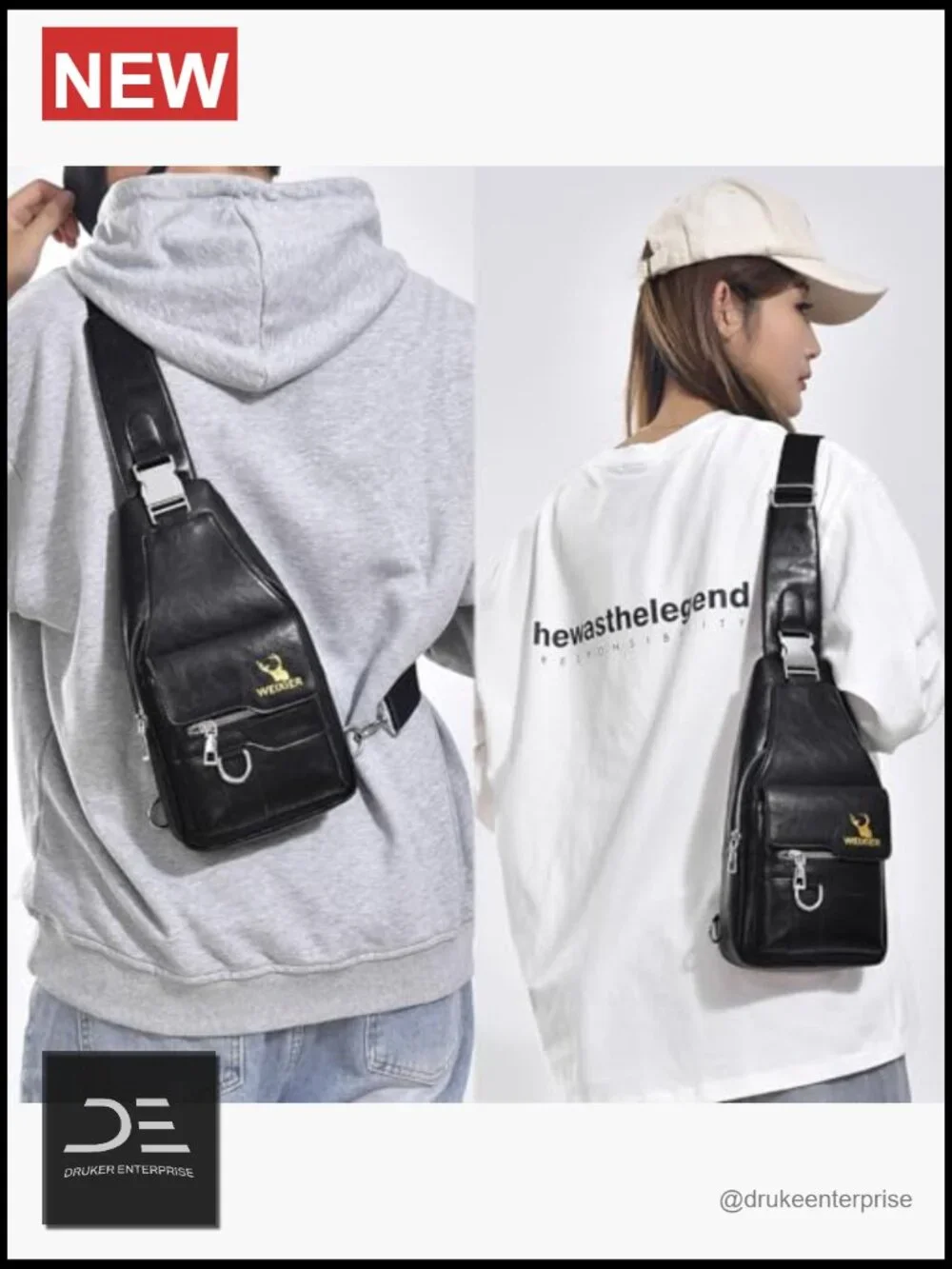 PU Leather Crossbody Sling Bag for Men Travel Daypack